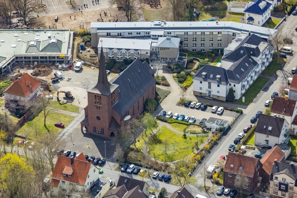 Hamm from above - Church building and elderly care center of Saint Josef in the Herringen part in Hamm at Ruhrgebiet in the state of North Rhine-Westphalia
