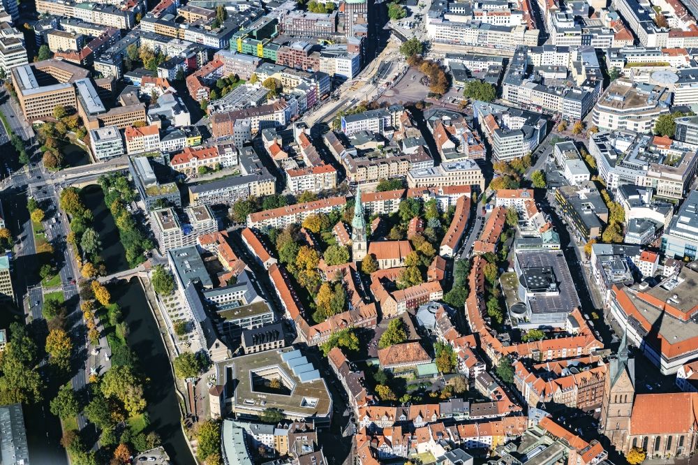 Aerial photograph Hannover - Church building of the Kreuzkirche in Hannover in the state of Niedersachsen, Germany
