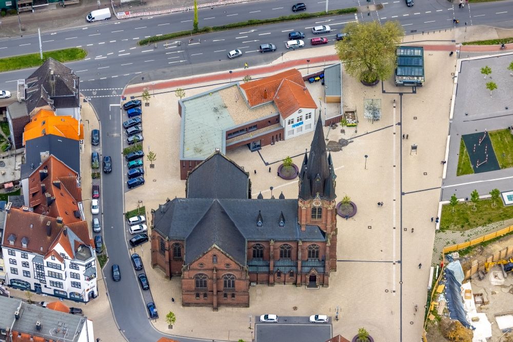 Herne from above - Church building in Kreuzkirche Old Town- center of downtown in Herne at Ruhrgebiet in the state North Rhine-Westphalia, Germany