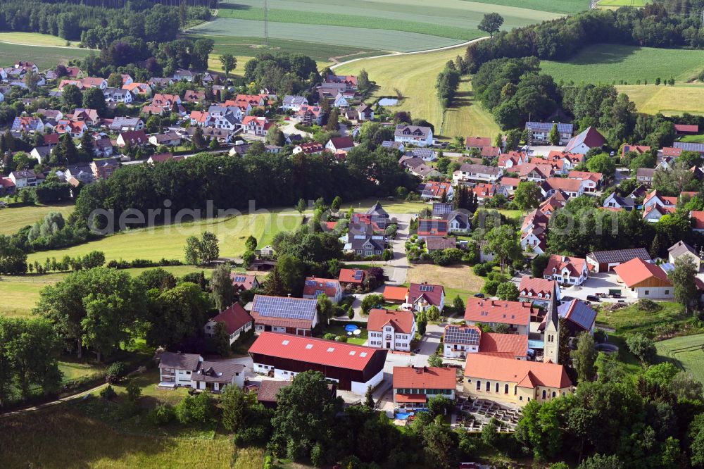 Sittenbach from the bird's eye view: Church building St. Laurentius in the village of on street Kirchstrasse in Sittenbach in the state Bavaria, Germany
