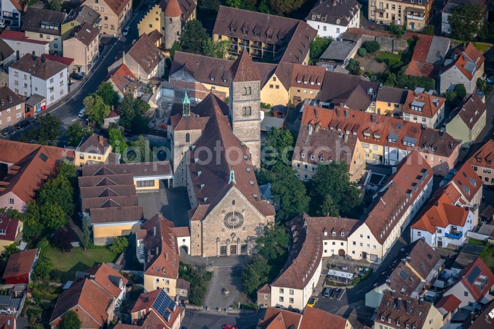 Würzburg from above - Church building in of St. Laurentius Kirche on Fuchsgasse Old Town- center of downtown in the district Heidingsfeld in Wuerzburg in the state Bavaria, Germany
