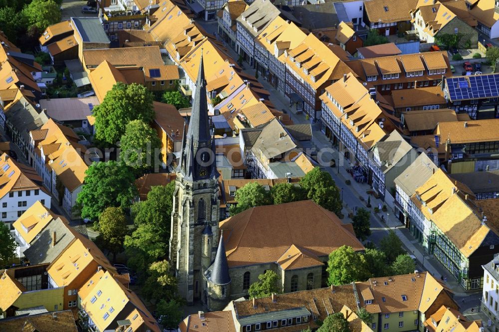 Aerial photograph Wernigerode - Church building in Liebfrauenkirche Old Town- center of downtown in Wernigerode in the state Saxony-Anhalt, Germany