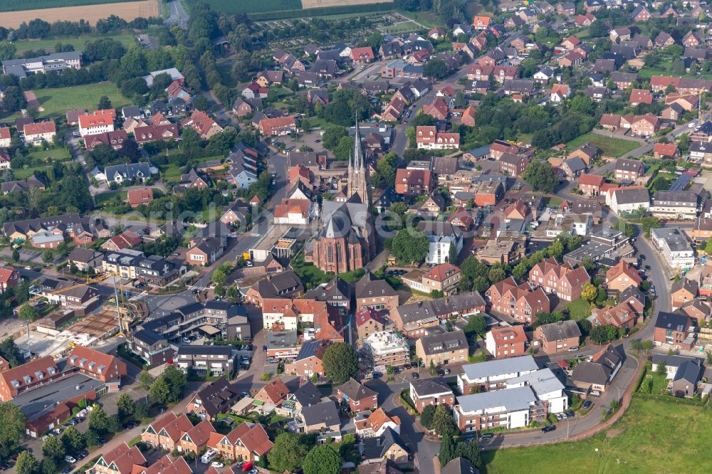 Aerial image Borken - Church building St. Ludgerus Weseke in Borken in the state North Rhine-Westphalia, Germany