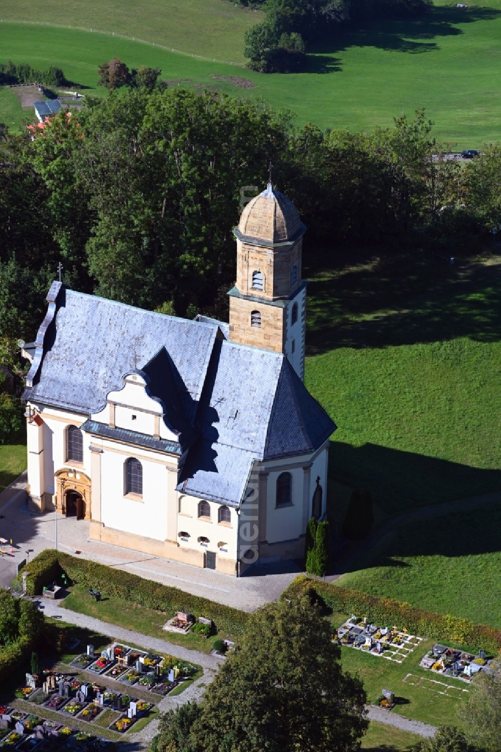 Aerial image Rechberg - Church building St. Maria in Rechberg in the state Baden-Wuerttemberg, Germany