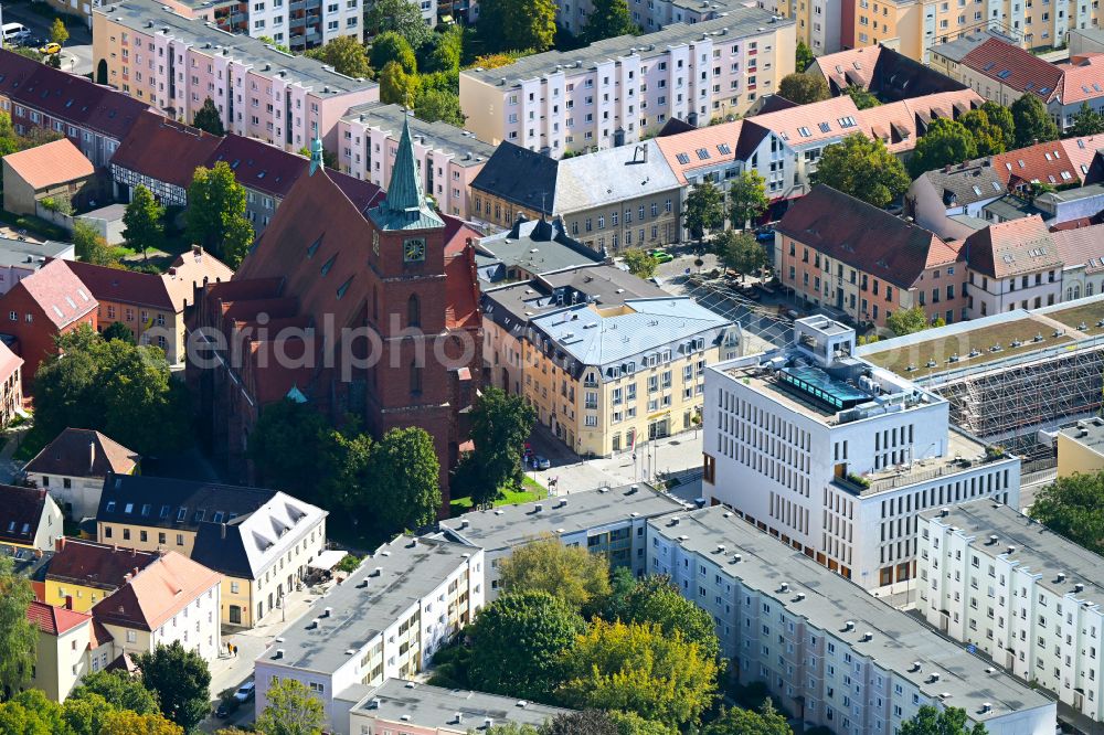 Aerial photograph Bernau - Church building in St. Marien on Kirchgasse in Old Town- center of downtown in Bernau in the state Brandenburg, Germany