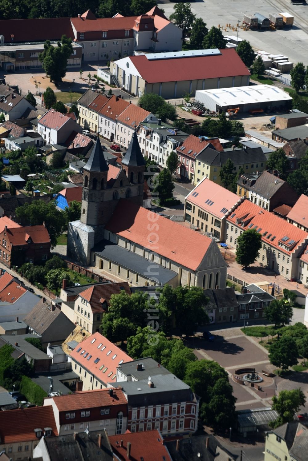 Aken from above - Church building St. Marien Kirche in Aken in the state Saxony-Anhalt