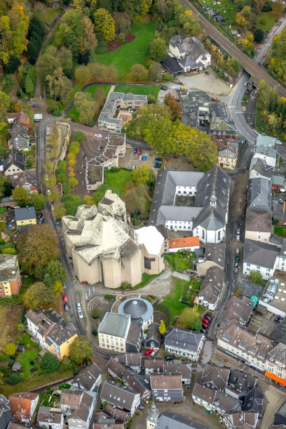 Aerial image Velbert - Church building of the cathedral of Mariendom Neviges on Loeher Strasse in Velbert in the state North Rhine-Westphalia, Germany