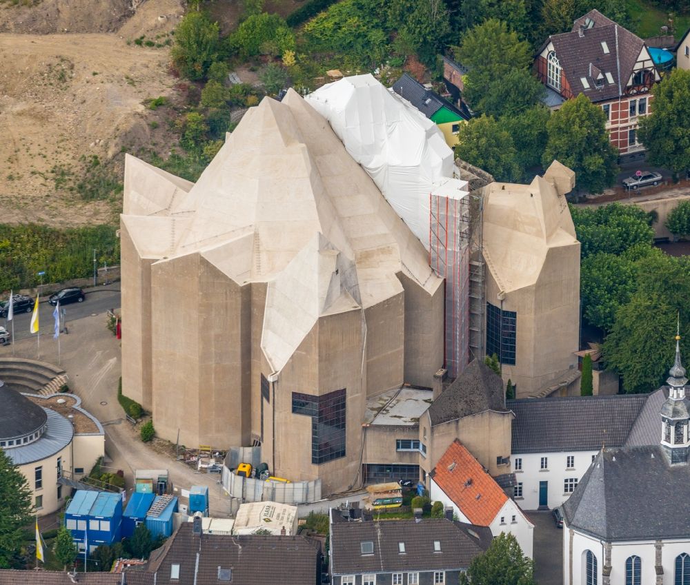Aerial photograph Velbert - Church building of the cathedral of Mariendom Neviges on Loeher Strasse in Velbert in the state North Rhine-Westphalia, Germany