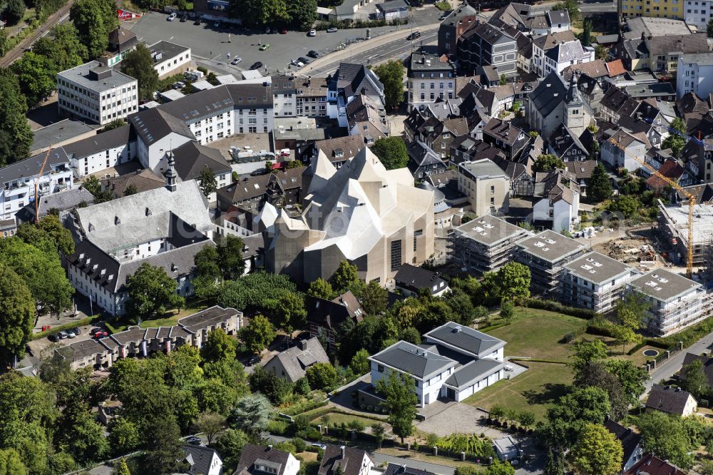 Velbert from the bird's eye view: Church building of the cathedral of Mariendom Neviges on Loeher Strasse in Velbert in the state North Rhine-Westphalia, Germany