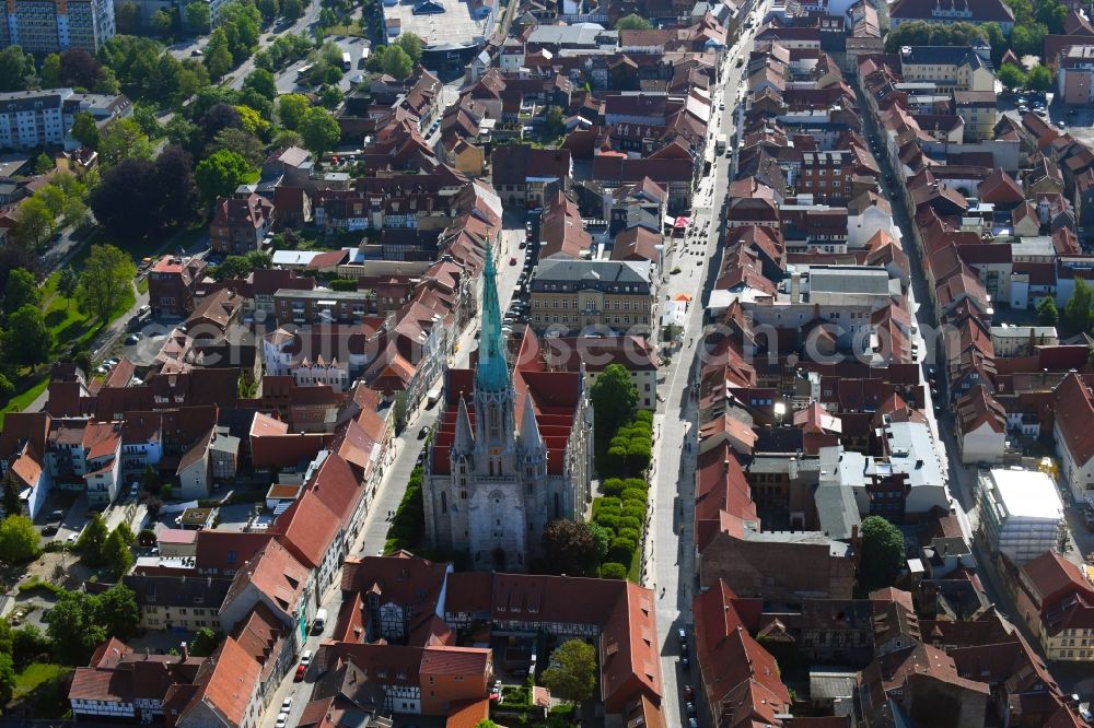 Mühlhausen from above - Church building in of Marienkirche Old Town- center of downtown in Muehlhausen in the state Thuringia, Germany