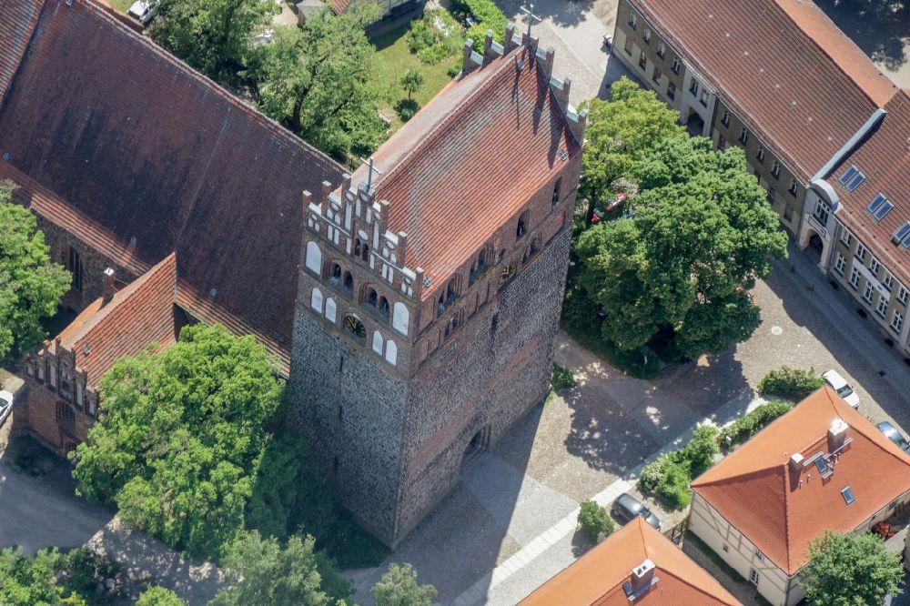 Angermünde from above - Church building St Marien in Angermuende in the state Brandenburg, Germany