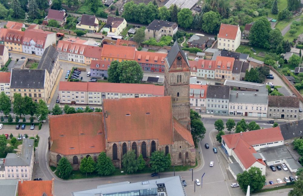 Aerial image Anklam - Church building Marienkirche in Anklam in the state Mecklenburg - Western Pomerania, Germany