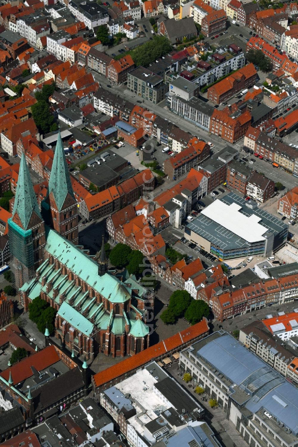 Aerial image Lübeck - Church building Marien church in Luebeck in the state Schleswig-Holstein, Germany