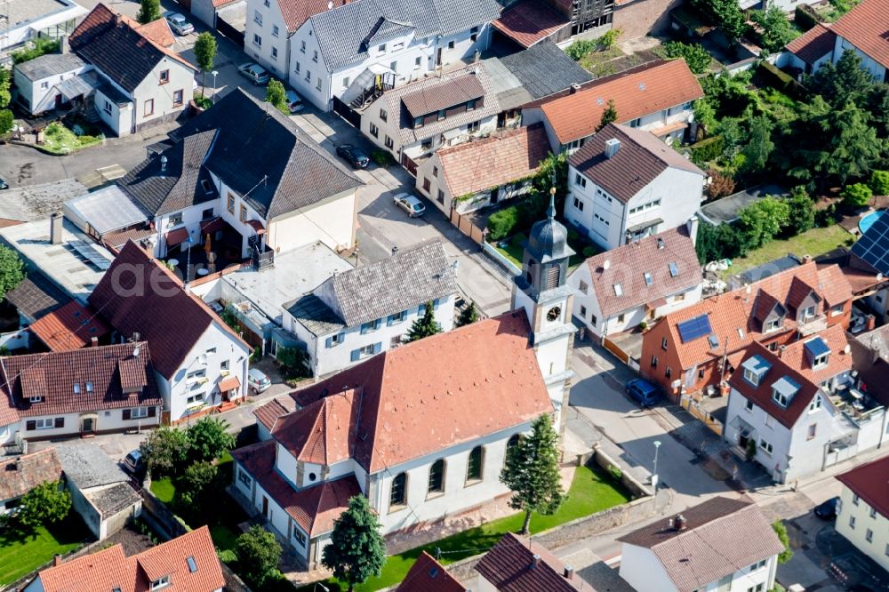 Aerial image Landau in der Pfalz - Church building of St. Martin in the village of in the district Moerlheim in Landau in der Pfalz in the state Rhineland-Palatinate, Germany