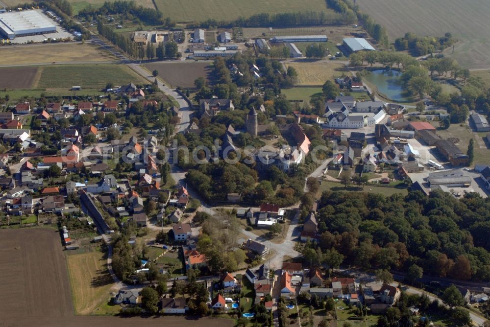 Aerial image Hohenthurm - Church building Martin-Luther-Kirche in Hohenthurm in the state Saxony-Anhalt, Germany