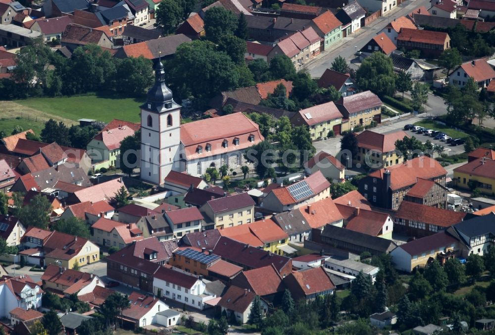 Haßleben from the bird's eye view: Church building of St. Michael Kirche on Kirchgasse in Hassleben in the state Thuringia, Germany