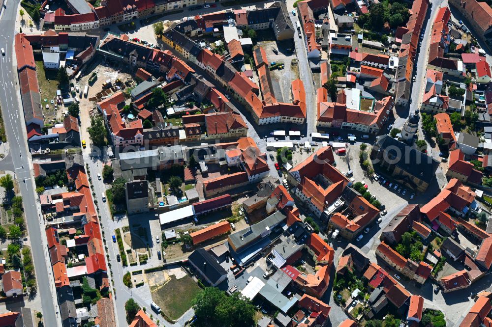 Aerial photograph Buttstädt - Church building in St. Michaeliskirche old town- center of downtown in Buttstaedt in the state Thuringia, Germany