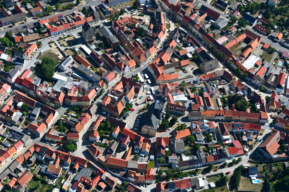 Aerial image Buttstädt - Church building in St. Michaeliskirche old town- center of downtown in Buttstaedt in the state Thuringia, Germany