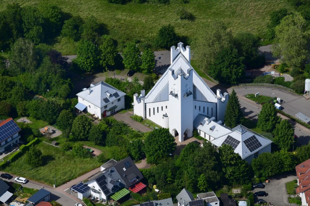 Aerial photograph Rheinfelden (Baden) - Modern catholic church building St. Michael in the district Karsau in Rheinfelden in the state Baden-Wurttemberg, Germany