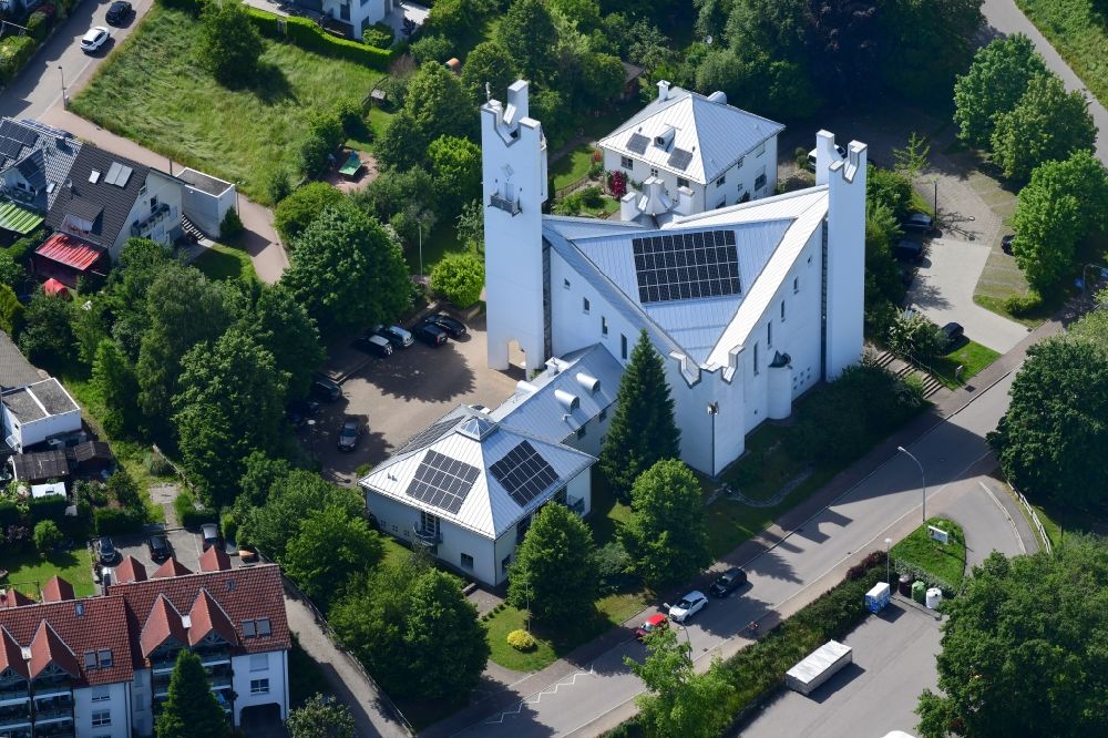 Aerial image Rheinfelden (Baden) - Modern catholic church building St. Michael in the district Karsau in Rheinfelden in the state Baden-Wurttemberg, Germany