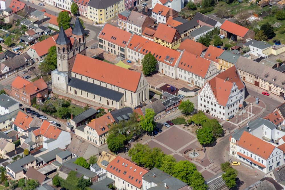 Aken from the bird's eye view: Church building of Nicolaikirche in Aken in the state Saxony-Anhalt, Germany
