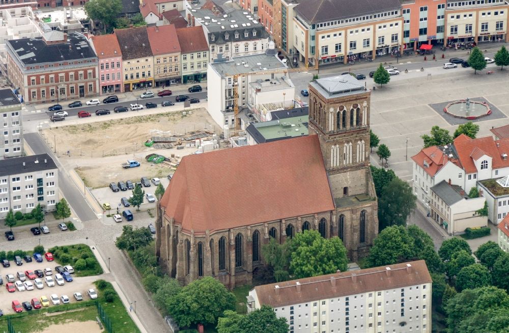 Anklam from above - Church building Nikolaikirche in Anklam in the state Mecklenburg - Western Pomerania, Germany