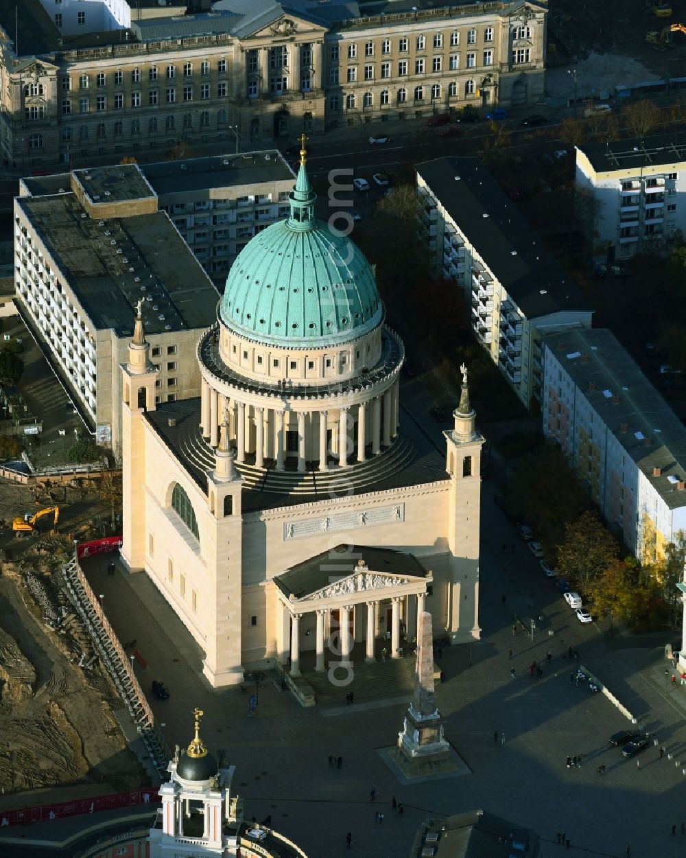 Aerial photograph Potsdam - Church building St. Nikolaikirche Potsdon Am Alten Markt in Potsdam in the state Brandenburg, Germany