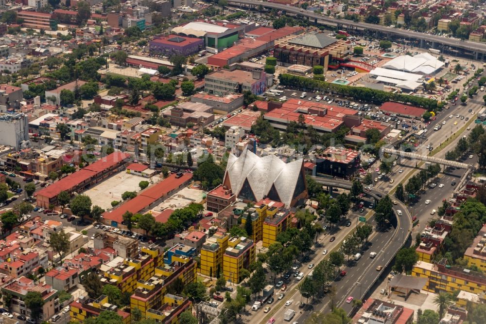 Aerial image Ciudad de Mexico - Church building Nuestra Senora Aparecida del Brasil in Ciudad de Mexico in Mexico