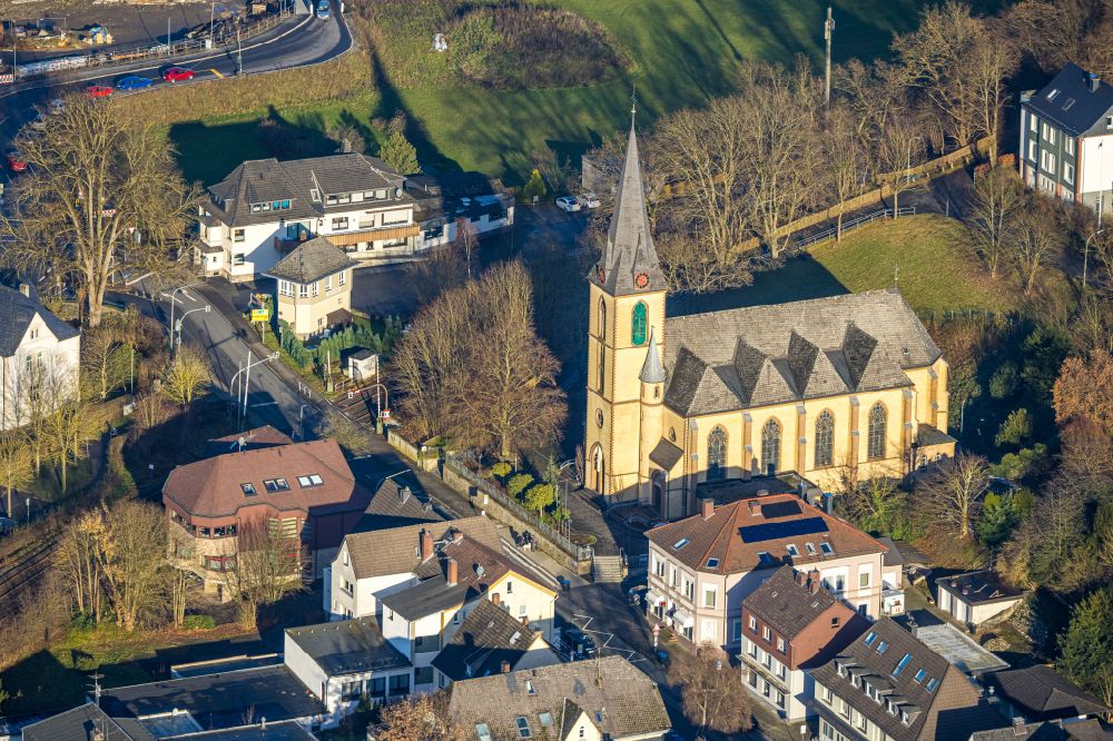 Aerial photograph Oeventrop - Church building on street Kirchstrasse in Oeventrop at Sauerland in the state North Rhine-Westphalia, Germany
