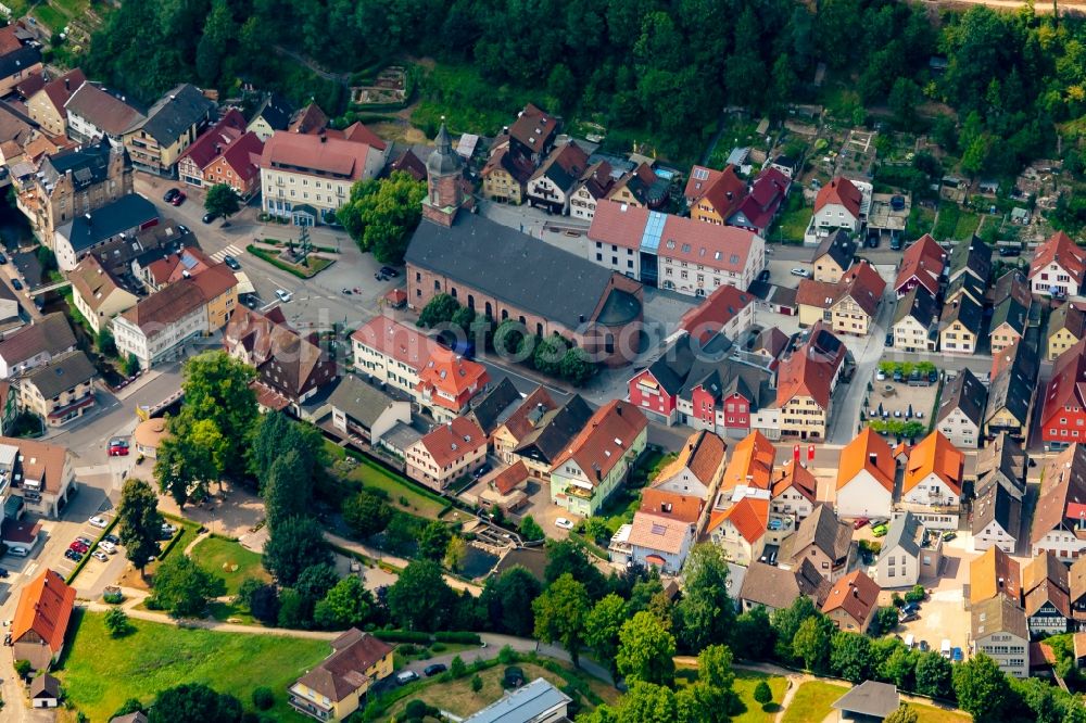 Oppenau from above - Church building in Oppenau Old Town- center of downtown in Oppenau in the state Baden-Wurttemberg, Germany