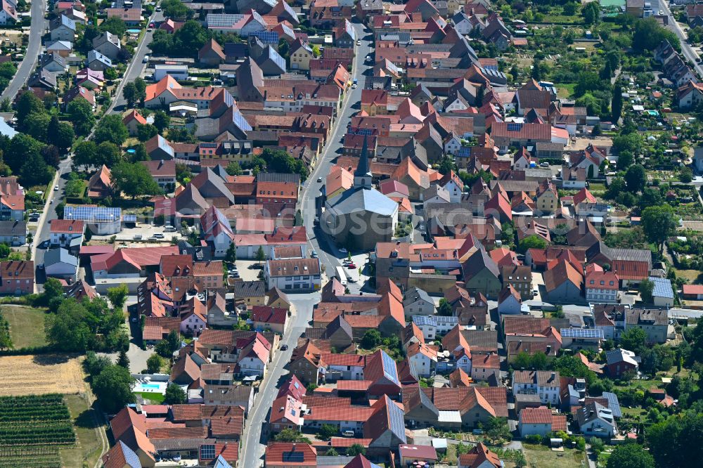 Aerial image Bergtheim - Church building in the village of on place Am Marktplatz in Bergtheim in the state Bavaria, Germany