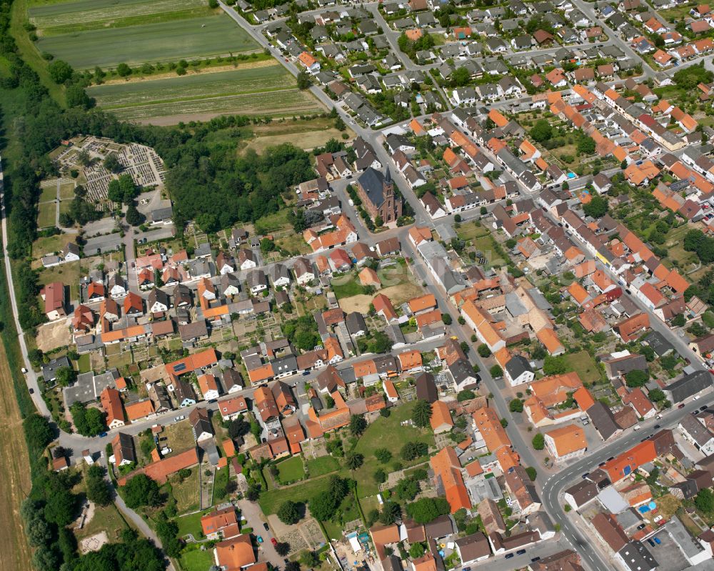 Aerial image Dettenheim - Church building in the village of on street Kirchbergstrasse in the district Russheim in Dettenheim in the state Baden-Wuerttemberg, Germany