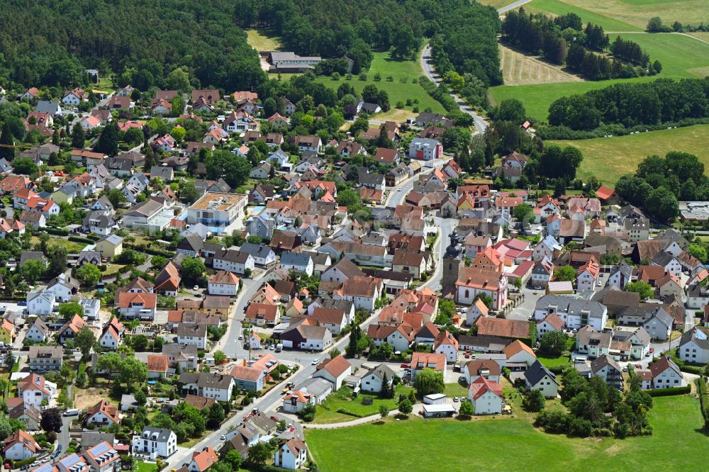Forchheim from above - Church building in the village of on street Kersbacher Strasse in the district Kersbach in Forchheim in the state Bavaria, Germany