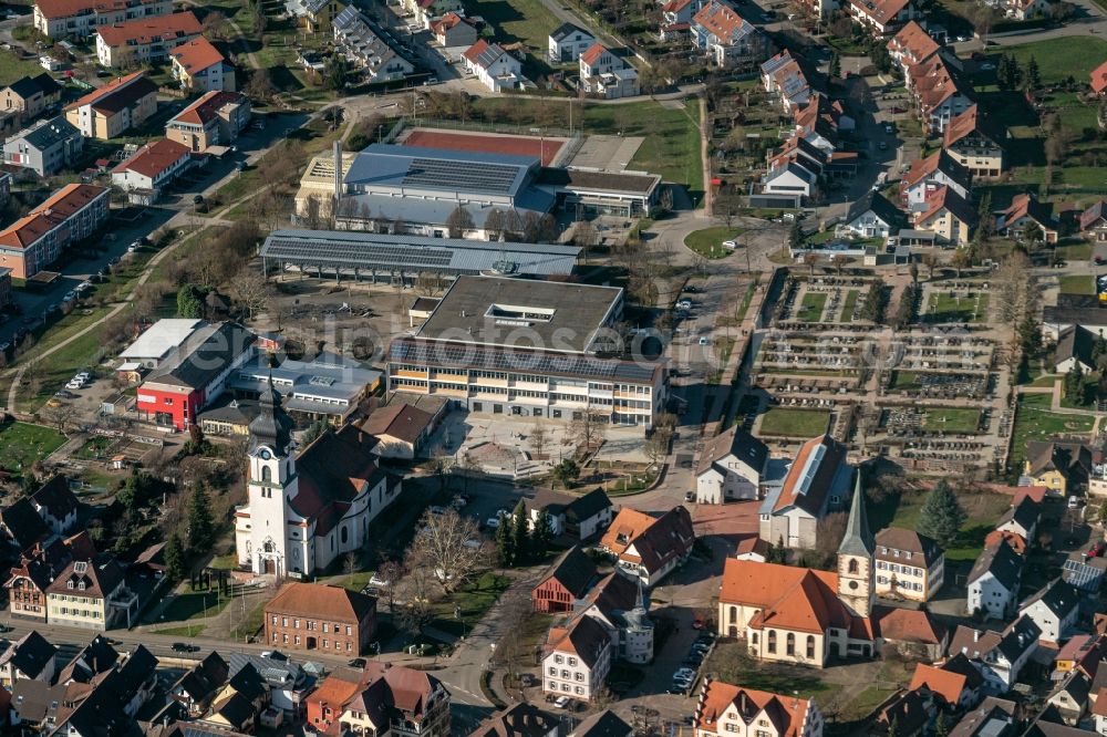 Aerial photograph Friesenheim - Church building in the village of in Friesenheim in the state Baden-Wuerttemberg, Germany