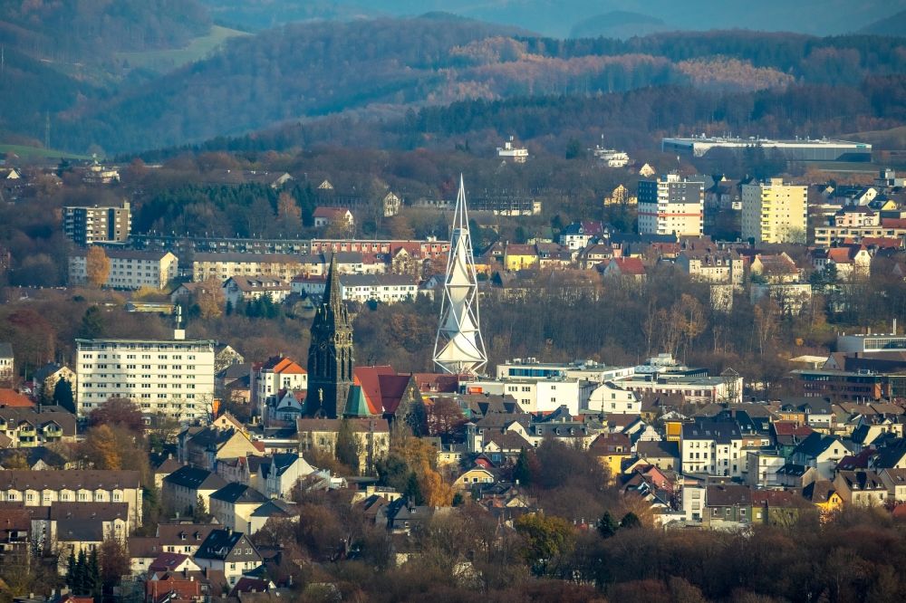 Lüdenscheid from above - Church building in the village of in Luedenscheid in the state North Rhine-Westphalia, Germany