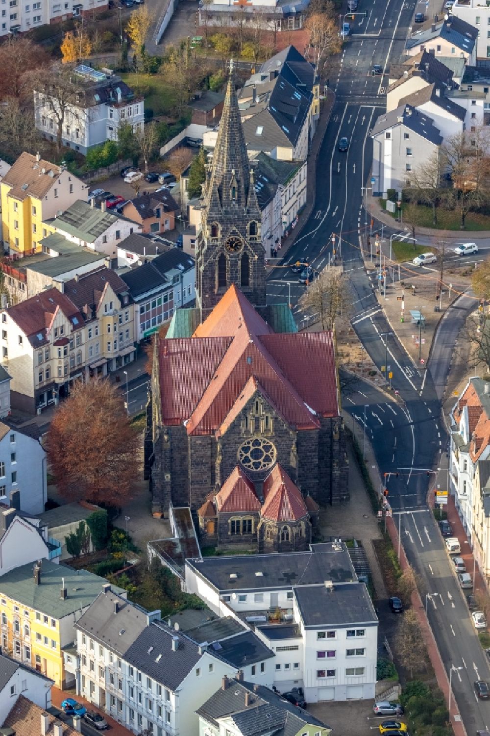 Aerial image Lüdenscheid - Church building in the village of in Luedenscheid in the state North Rhine-Westphalia, Germany