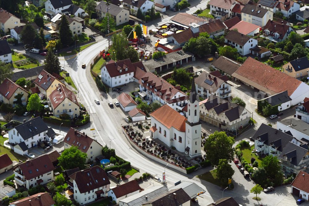 Mammendorf from above - Church building in the village of on street Flurstrasse in Mammendorf in the state Bavaria, Germany