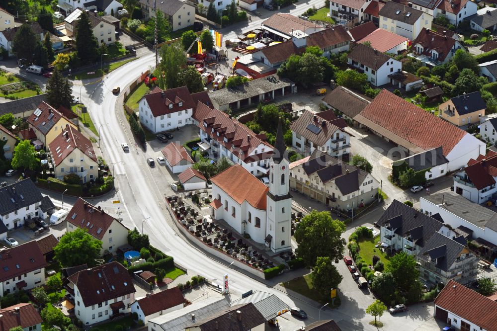 Mammendorf from the bird's eye view: Church building in the village of on street Flurstrasse in Mammendorf in the state Bavaria, Germany