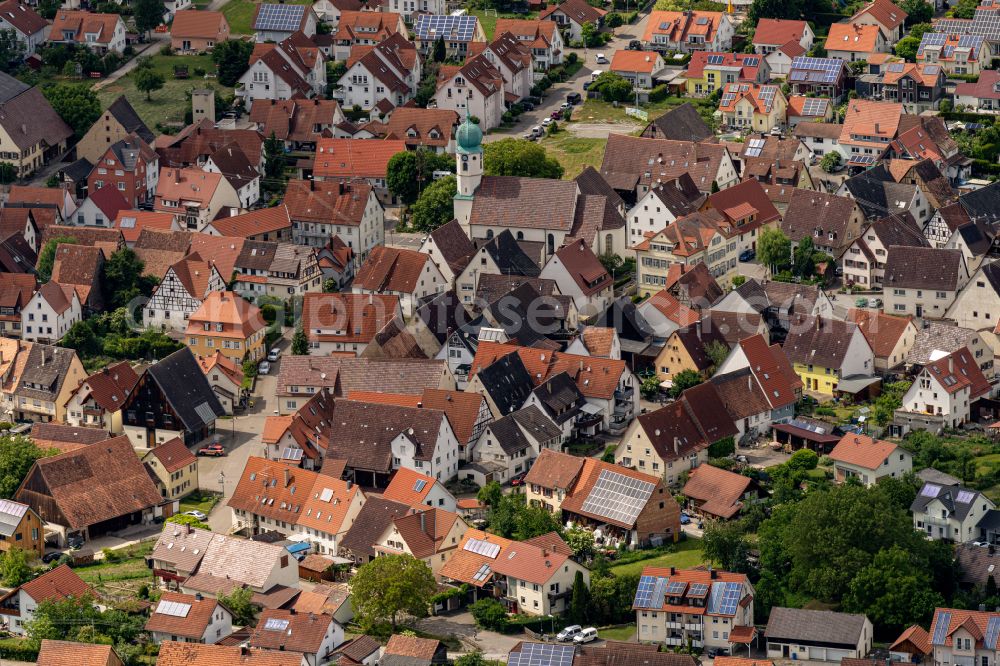 Aerial photograph Seebronn - Church building in the village of on street Plettenbergstrasse in Seebronn in the state Baden-Wuerttemberg, Germany
