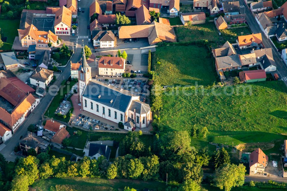 Uhlwiller from above - Church building in the village of on street Rue de la Montee in Uhlwiller in Grand Est, France
