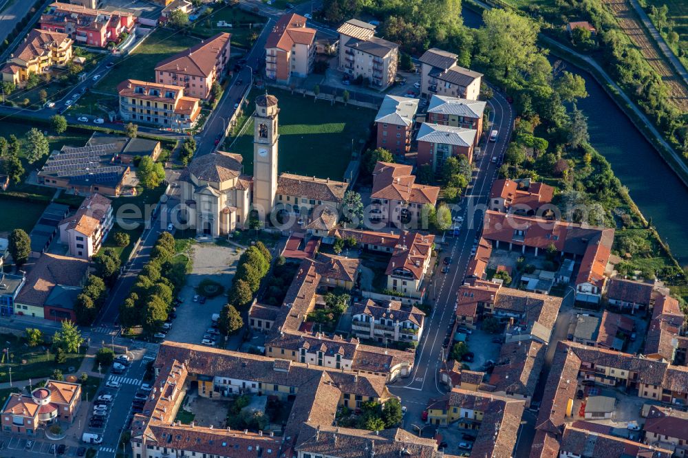 Aerial photograph Albignano - Church building of Parrocchia San Majolo, Abate in the village of in Albignano in the Lombardy, Italy
