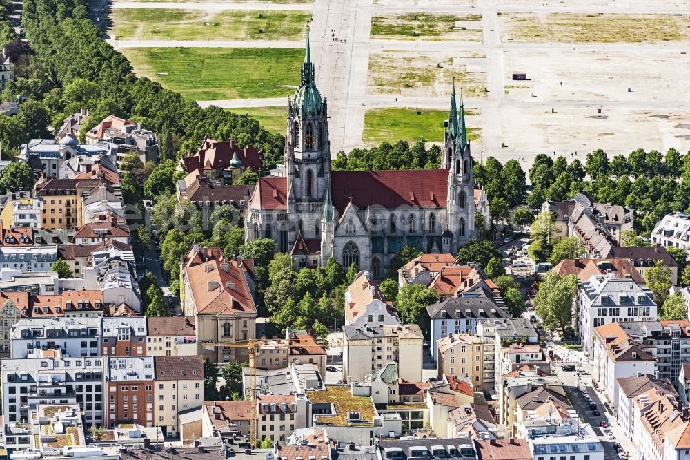 München from the bird's eye view: Church building St. Pauls Kirche in Munich in the state Bavaria, Germany