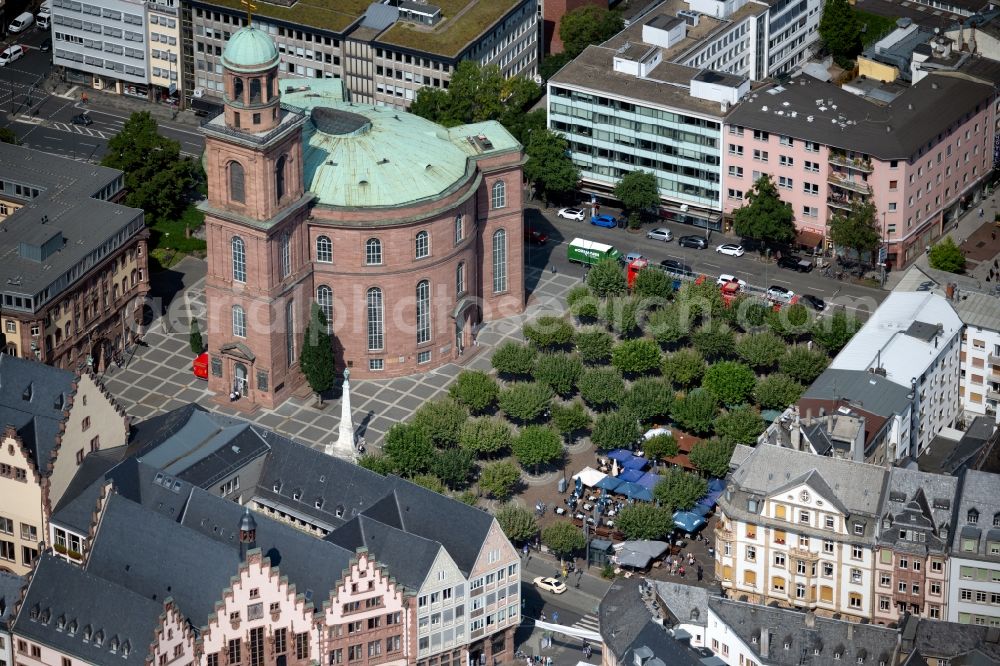 Aerial image Frankfurt am Main - Church building of the Paulskirche in downtown in the district Altstadt in Frankfurt in the state Hesse