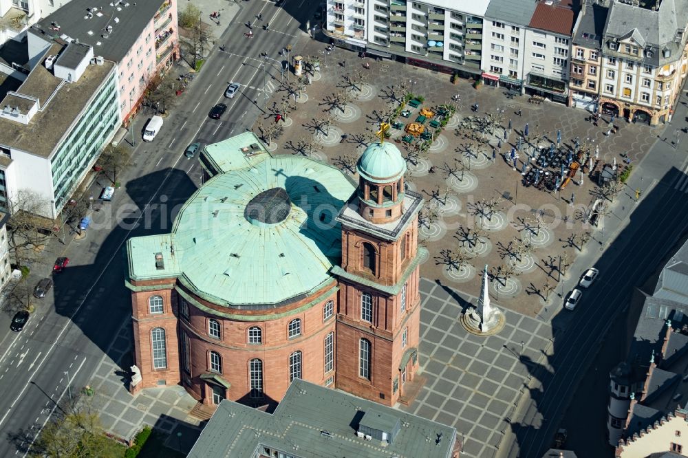 Aerial photograph Frankfurt am Main - Church building of the Paulskirche in downtown in the district Altstadt in Frankfurt in the state Hesse