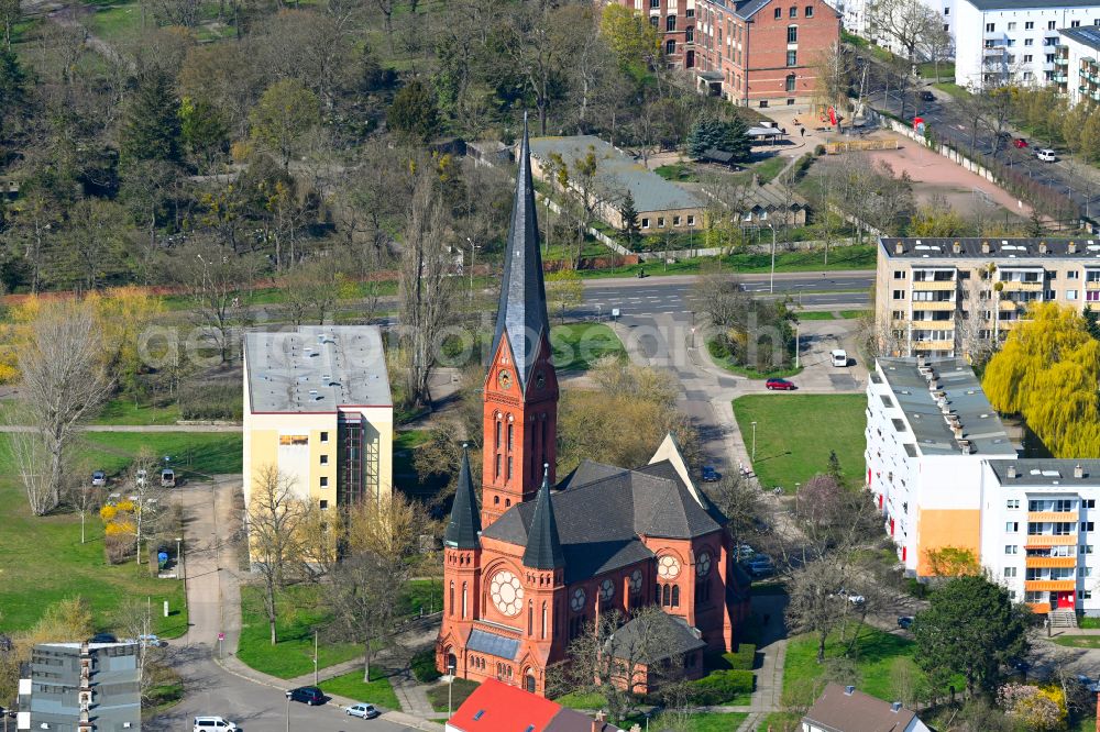 Dessau from above - Church building St. Pauls church on place Paulusplatz in Dessau in the state Saxony-Anhalt, Germany