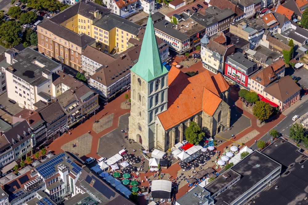 Aerial photograph Hamm - Church building Pauluskirche on Marktplatz in Hamm in the state North Rhine-Westphalia, Germany