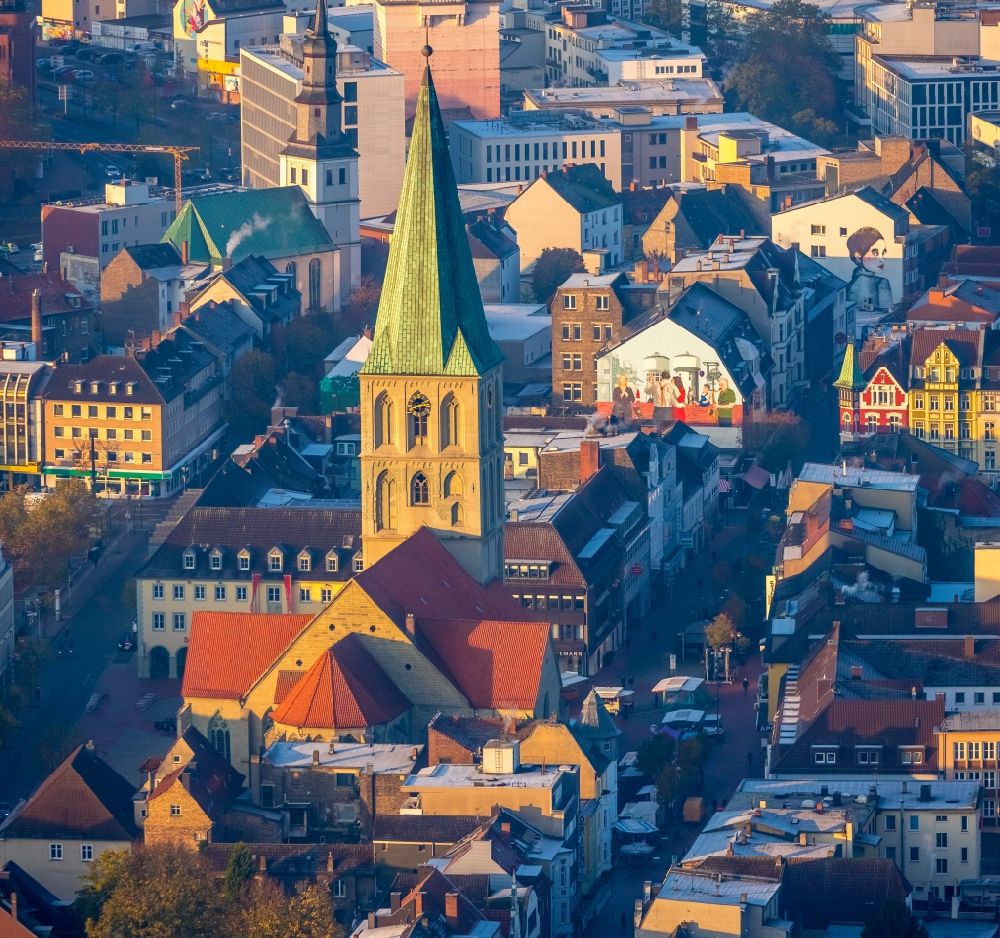 Aerial photograph Hamm - Church building Pauluskirche on Marktplatz in Hamm in the state North Rhine-Westphalia, Germany
