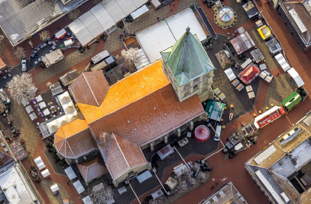 Aerial image Hamm - Church building St. Pauls church on place Marktplatz in Hamm at Ruhrgebiet in the state North Rhine-Westphalia, Germany