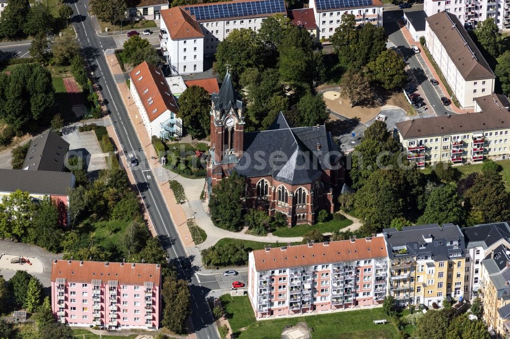 Plauen from the bird's eye view: Church building of Pauluskirche in Plauen in the state Saxony, Germany
