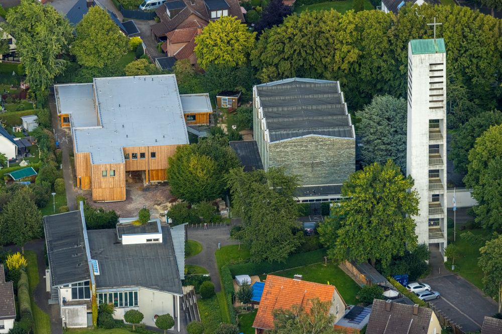 Aerial photograph Werl - Church building St. Pauls church on street Paul-Gerhardt-Strasse in Werl at Ruhrgebiet in the state North Rhine-Westphalia, Germany